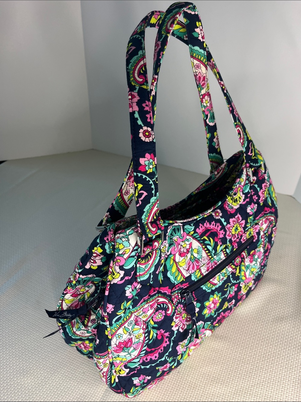 Vera Bradley Navy Multi-Color "Petal Paisley" retired large 3 section purse - Picture 15 of 17